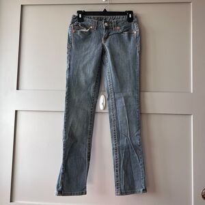 True Religion Jeans Womens 27 Gray Billy Row Seat‎ Distressed Skinny USA Denim